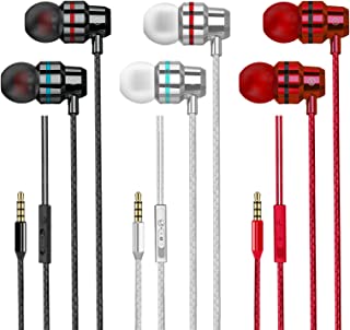 3 Pack Earphones, In-Ear Headphones Wired Earphones with Microphone and Volume Control, Noise Isolating and Deep Bass, Lightweight Earphones, 3.5 mm Earbuds Compatible with iPhone, iPad, Android