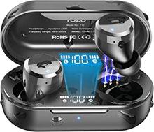 TOZO T12 Wireless Earbuds Bluetooth Headphones Premium Fidelity Sound Quality Wireless Charging Case Digital LED Intelligence Display IPX8 Waterproof Earphones Built-in Mic Headset for Sport Black