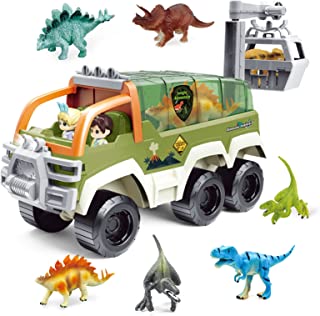 Toddler Toys for 3 4 5 6 Years Old Boy, Dinosaur Truck Toy Car Transporter Carrier Set w/ Dinosaur Figures & Mini Racing Car with Sound & Light , Car Toys Set for Age 3-9 Toddlers Kids Boys & Girls