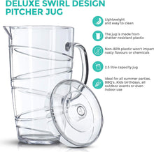 LIVIVO Swirl Design 2L Plastic Pitcher Jug with Lid and Vented Spout - Great for Picnics, BBQs, Poolside, Camping, Childrens Parties or Just Everyday Use (Clear)