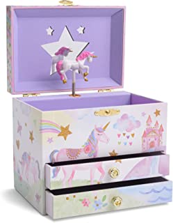 Jewelkeeper Musical Jewellery Box with 2 Pull-out Drawers, Glitter Rainbow and Stars Unicorn Design, The Beautiful Dreamer Tune