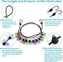 Retractable Portable Washing Lines, Retractable Clothesline for Travel, Clothing line with 12 Clothes Clips, for Indoor Laundry Drying line,Outdoor Camping Accessories