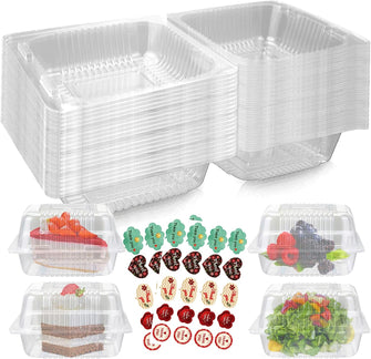 Surflyee 50PCS Cake Slice Boxes Individual, Cake Boxes for Cake Portions, 5.5 Inch Clear Boxes for Food, Use for Large Muffin, Salad, Cheese, Suitable for Home Baking, Party, Cake Shop