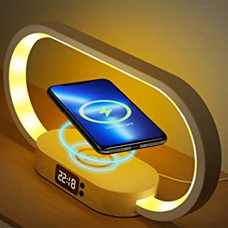 Bedside Lamp Wireless Charging, Touch Control LED Table Lamp Dimmable for Bedroom USB Night Light with 5 Colors Temperatures and Clock Wooden Nightstand Lamp Modern Desk Lamp