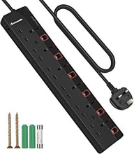 DEWENWILS 6 Way Surge Protected Extension Lead with Individual Switches and Indicator Lights, 3 Meters Extension Cable, 13Amp 6Gang Power Strip Lead, Black
