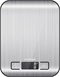 ACCUWEIGHT 211 Kitchen Scale Digital Cooking Scale with Backlit LCD Display Stainless Steel Multifunctional Scale Measures in Grams Food Scale for Baking, Tare Function, 5kg/11lb