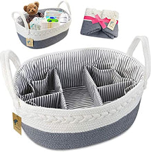 Baby Nappy Caddy Organiser,Baby Storage Basket with Changeable Compartments,Large 100% Cotton Rope Woven Multifunctional Nappy Diaper Caddy Nursery Bin, Portable Baby Toiletries Box Hampers for Mom