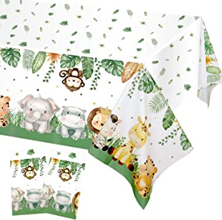 2 Pack Jungle Safari Party Table Cloth Table Covers,274 x 137 cm Plastic Rectangular Tablecloths for Baby Shower Wild One Boys Kids Birthday Animals Party Decorations