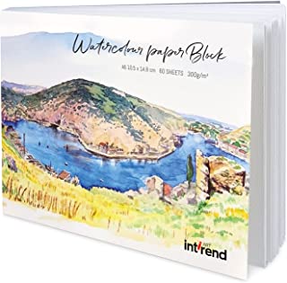 int!rend Watercolour Paper DIN A6 300gsm - 60 White Glued Painting Paper + Water Tank Brush - Premium Water Colour Postcards Pad