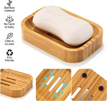 GUANJUNE Pack of 2 Natural Wood Bamboo Soap Dish Holder for Bathroom Kitchen Sponges Accessories Storage