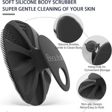 BEAUTAIL Silicone Body Scrubber Shower Bath Wash Brush Gentle Exfoliating Scrub Cleansing Loofah for Women Men Baby Sensitive Skin, Easy to Clean, Lather Nicely, More Hygienic, 1 Pack, Black