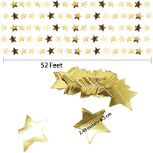 52 Feet Reflective Star Paper Garland,Sparkling Star Bunting Banner Hanging Decoration Twinkle Little Star Party Garlands Glitter Star Garland Streamer Kit For Birthday Wedding Banner Backdrop (Gold)