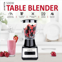 NETTA Table Blender - Smoothie Maker with Glass Jug - Electric Mixer and Liquidiser - 8 Speed Settings, 500W - Ideal for Milkshakes, Ice Crusher, Soup, Fruit Blender and Cocktail Maker