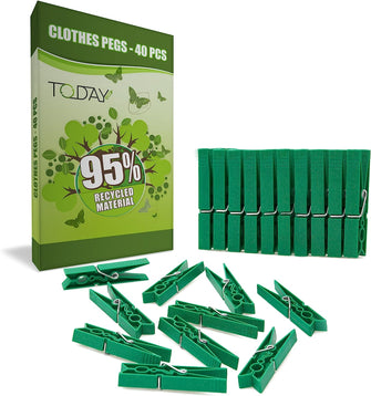 Today - 40 clothes pegs for washing like, 95% recycled plastic anti-mark system, large size, resistant and windproof clothespins, Eco-friendly - Green colour