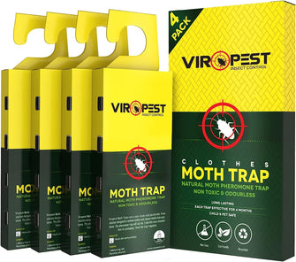 Moth Traps (4 Pack) for CLOTHES, CARPETS, WARDROBES & DRAWERS. Irresistible sticky pheromone glue board attracts and kills CLOTHES and CARPET MOTHS  Non-Toxic, Odour-Free, Safe for Children & Pets