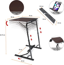 Folding Laptop Table for Sofa - Wooden Portable Computer Desk & Overbed Small Table, Adjustable Height, Tilt Angle, Footrest, Cupholder, Tablet Holder