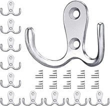 Gorffy Door Hooks 10 Pcs, Double Coat Hooks with 40 Screws, Retro Silver Coat Hooks for Door & Wall, Heavy Duty Metal Door Hooks Screw in for Hanging Robe, Towel, Coat, Bag & Hat (Silver, 10 Pcs)