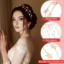 WLLHYF 2 Pieces Star Headbands for Women Girls Star Rhinestone Hair Hoop Pearl Headwear Wedding Headpiece for Bride Hair Bands Accessories (double layer gold/double layer silver)