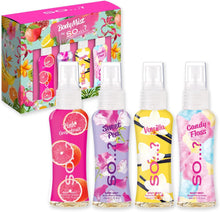 Body Mist By So Womens Mini Mist Body Mist Gift Set, with Pink Grapefruit, Vanilla, Candy Floss & Sweet Pea, Fragrance Spray Set (4x50ml)