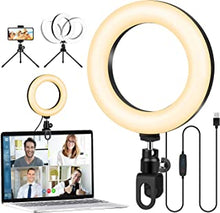 GerTong 6.3'' Laptop Selfie Ring Light with Stand, Mini Desktop LED Lamp with Dimmable 3 Modes 10 Brightness Level for Makeup YouTube Video Photography, Extra Phone Holder Compatible with Smartphone