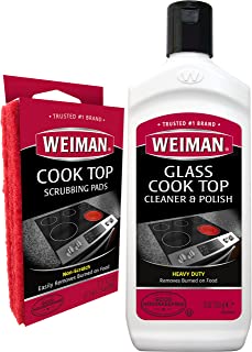 Weiman Hob Ceramic and Glass Cooktop Cleaner - Heavy Duty Cleaner and Polish (10 Ounce Bottle and 3 Scrubbing Pads)