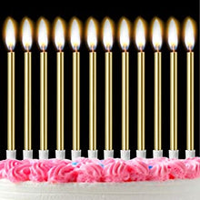 Gold Birthday Candles for Cakes,12 Pieces Metallic Glitter Cake Candles Tall Birthday Cake Candles with Holder for Birthday Wedding Party Decoration