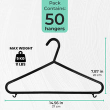 KAPCO Adult Coat Hangers (50 Pack, Black) Strong Plastic Hangers for Clothes, Space Saver Storage Organiser for Wardrobe, Children Closet and Clothing Rail, Non-Slip, Hooks, Suits, Trouser Bar & Lips