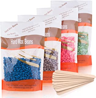 Wax Beads, Hard Wax Beans 400g Hard Wax Hair Removal with 10 Pcs Wood Sticks - Painless at Home for Woman Men for Full Body Brazilian Bikini Face Legs Eyebrow