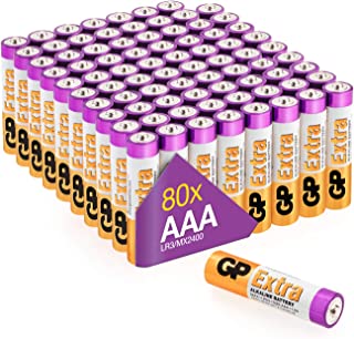 AAA Batteries Pack of 80 1.5V / Micro/Mini/Penlite / LR03 by GP Batteries Extra Alkaline Batteries Suitable for everyday use in a variety of devices - Clocks/Remotes/Mouse/Torch/Etc