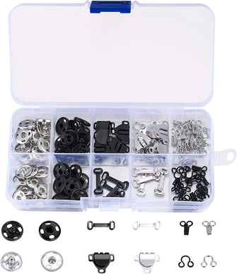 100 Pcs Sewing Hooks and Eyes Set, 3 Styles Hook and Eye Closures Sewing Snaps Kit, Fixed Snap Buttons Fasteners Set, Press Studs Snap Fasteners for Skirt, Bra, Trousers, Dress, Sewing, DIY Crafting