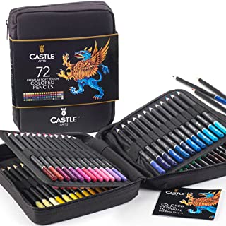 Castle Art Supplies 72 Colouring Pencils Zipper-Case Set | Quality Soft Core Coloured Leads for Adult Artists, Professionals and Colourists | In Neat, Strong Carry-Anywhere Zipper Case