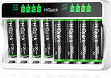 HiQuick 8-slot AA AAA LCD Battery Charger, 5V 2A Fast Charging Function, Type C and Micro USB Input, with 4 x 2800mAh AA and 4 x 1100mAh AAA NI-MH Rechargeable Batteries, Battery and Charger Set