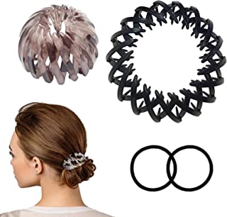 Expandable Bird Nest Shaped Hair Clips,2 Pcs Retractable Hair Loops with 2 Pcs Headbands,Ponytail Hairpin for Fixing Hair for Girls and Women.