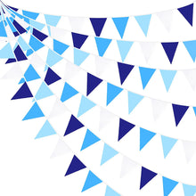 10M/32.8Ft Blue White Bunting Banner Party Decorations Fabric Pennant Triangle Flag Garland for Wedding Birthday Baby Shower Ahoy Anchor Nautical Pirate Under The Sea Christmas Winter Home Decoration