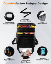 15L Insulated Lunch Bag, 26 Cans Cool Bag, Soft Dual Compartment Waterproof Leakproof Picnic Bag, Insulated Lunch Box with Tote and Shoulder Strap for Men Women Kids Work School Hiking Camping Travel