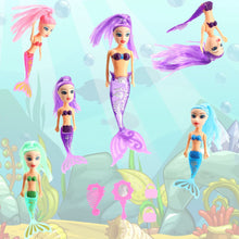 7 Piece Bath Time 3 Mermaid Princess Dolls with Bright Long Hair and Accessories, Boys and Girls Ocean Theme Waterproof Toys, Ideal for Bath, Pool, Water, Beach Pretend Fun Play (1 Set, 3 Mermaids)