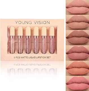 YOUNG VISION Matte Nude Liquid Lipstick Set, Long Lasting and Waterproof, Lip Gloss/Lip Stain Makeup Set for Women, Pink/Brown, 6 Count