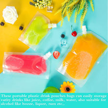 15 Pack Drink Pouches for Festivals Reusable Drinks Flasks Leak Proof Alcohol Liquor Juice Plastic Pouches Bags for Picnic Camping Party Beverage Drinks, with Spouts and Funnel, 250ml, 300ml, 500ml