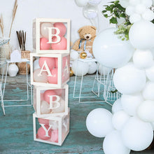 Leixi Baby Shower Decorations Box Kit, 4Pcs White Transparent Square Baby Shower Boxes including BABY Letters for Girl Boy for Theme Party Supplies Decoration/Birthday/Baby Shower (Baby)