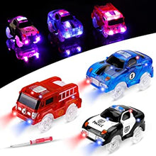 Track Cars, 3 Pack ( Racing Car, Police Car, Fire Truck Car ) with 5 LED Flashing Lights Magic Toys, Accessories Compatible with Most Tracks for Ages 3 4 5 6 7 Kids