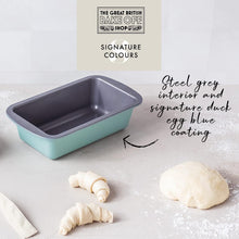 The Great British Bake Off 2lb Loaf Tin, Bread tin for Baking, 900g Capacity, for Banana, White & Seeded Loaves, Official GBBO Logo, Non Stick Coated Carbon Steel, Duck Egg Blue, 23cm x 13cm x 7cm