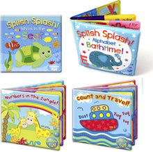 Set of 4 Baby Bath Books  First Words ABC Letters & Numbers  Plastic Coated & Padded  Floating Fun Educational Learning Toys for Toddlers & Kids