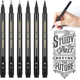 APOGO Calligraphy Pens Calligraphy set for Beginners Brush Pens 6 Pack Caligraphy Beginners set Caligraphy Pens for Writing, Calligraphy Book, Bullet Journal Accessories, Black Pen Art Writing pens