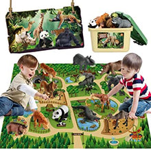 Mini Tudou 12 Pcs Safari Animals Figures Toys w/ 57x38.6 Large Activity Play Mat, Realistic Jumbo Jungle Wild Zoo Animals Figurines Playset w/ Elephant, Giraffe, Lion for Kids Toddlers Boys & Girls