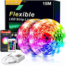 Led Strip Light, PHOPOLLO 15m Led Lights Compatible for Alexa & Google Assistant,Google Home, Smart WiFi & App Control, Music Sync Mode with Mic,12v Led Lights for Bedroom Ceiling,Party(7.5mx2)