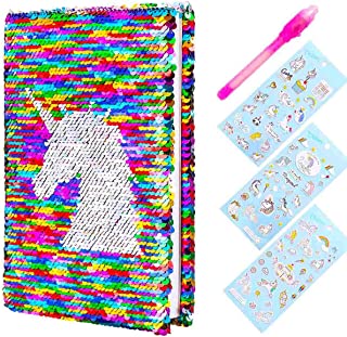 Yiran Girls Secret Diary Sequin Unicorn Diary & Magic Pen with Unicorn Stickers for Girl Children Secret Keeper Private Journal Great Christmas Birthday Gifts For Girls Age 5 6 7 8 9 10 years old