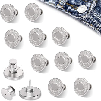 10 Pcs Buttons for Jeans,Adjustable Jean Button Pins,Pant Waist Tightener,No Sew and No Tools Instant Jean Button Pins for Pants, Simple Installation, Reusable and Adjustable(17mm)