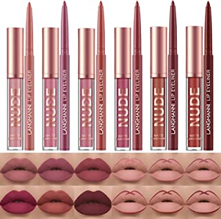 Petansy 12pcs Lip Liner and Lipstick Makeup Set, 6 Colors Matte Liquid Lip Sticks + 6 Matching Smooth Lip Liner, All in One Waterproof Long Lasting Lip Gloss Make-up Gift Set for Girls and Women (set)