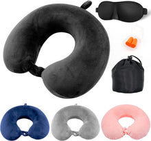 Jmbabe Travel Pillow - Memory Foam Neck Pillow Support Pillow,Luxury Compact & Lightweight Quick Pack for Camping,Washable Neck Support Pillow, Ear Plugs, Eye Mask & Carry Bag