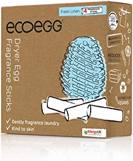 ecoegg Dryer Egg Fragrance Sticks | Refills | Reduces Drying Time | Tumble Dryer Balls replacement | Freshens and Softens Clothes | Hypoallergenic | Fresh Linen | 4 fragrance sticks| Approx 40 Dries